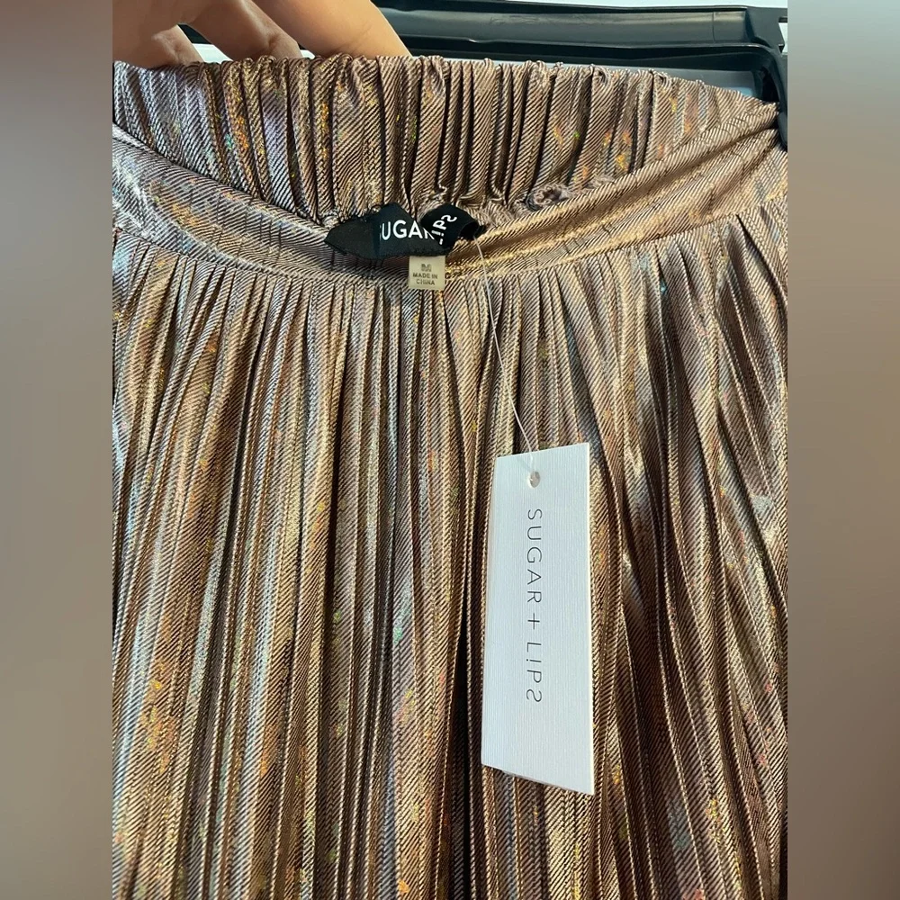 Sugarlips Pink Metallic Pleated Skirt NWT Size Medium